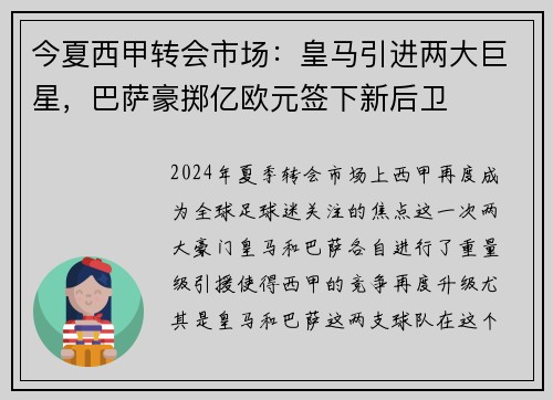 今夏西甲转会市场：皇马引进两大巨星，巴萨豪掷亿欧元签下新后卫