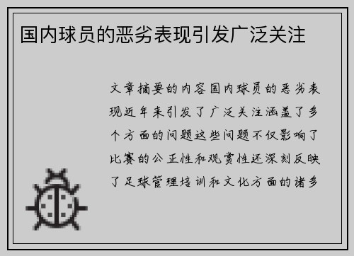 国内球员的恶劣表现引发广泛关注